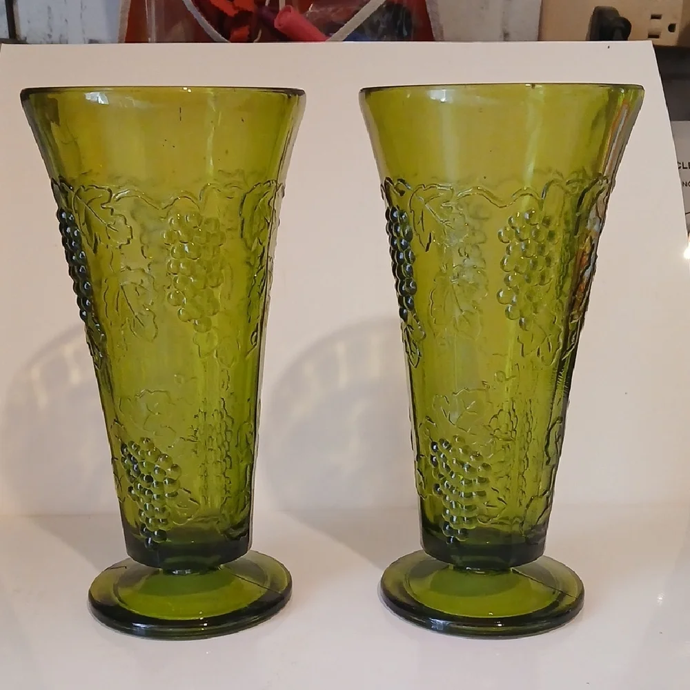 Indiana Glass Olive Green Colony Harvest Grapes Vases
